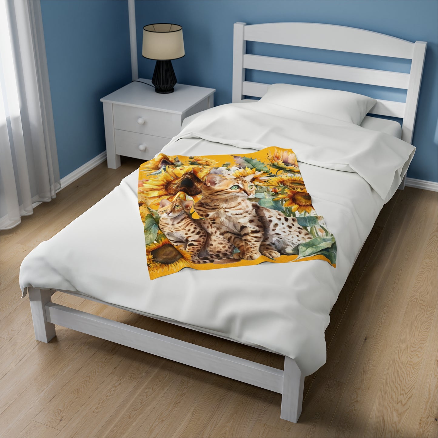 Bengal Cat with Sunflowers Blanket