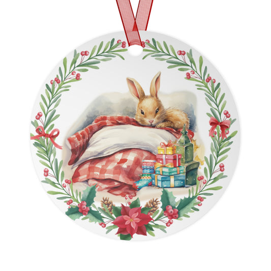 Bunny on Bed With Presents Ornament