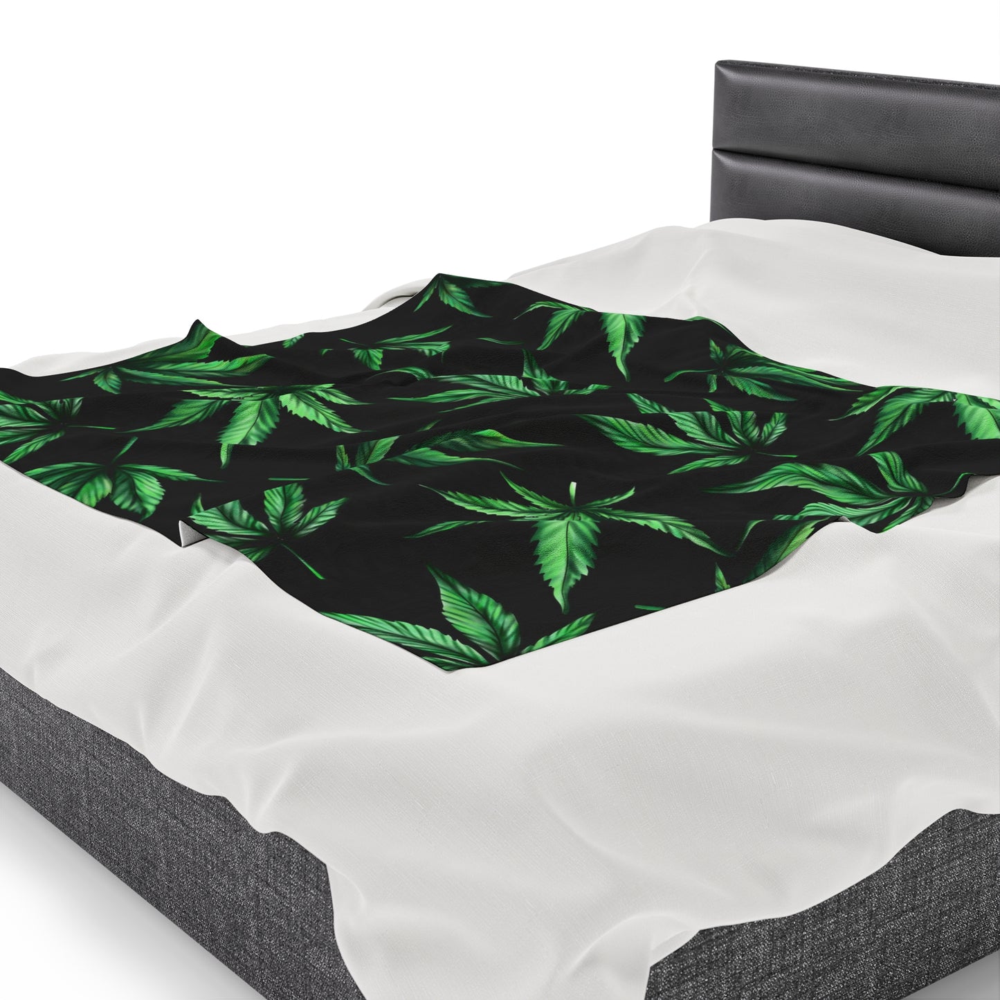 Marijuana Leaf on Black Blanket