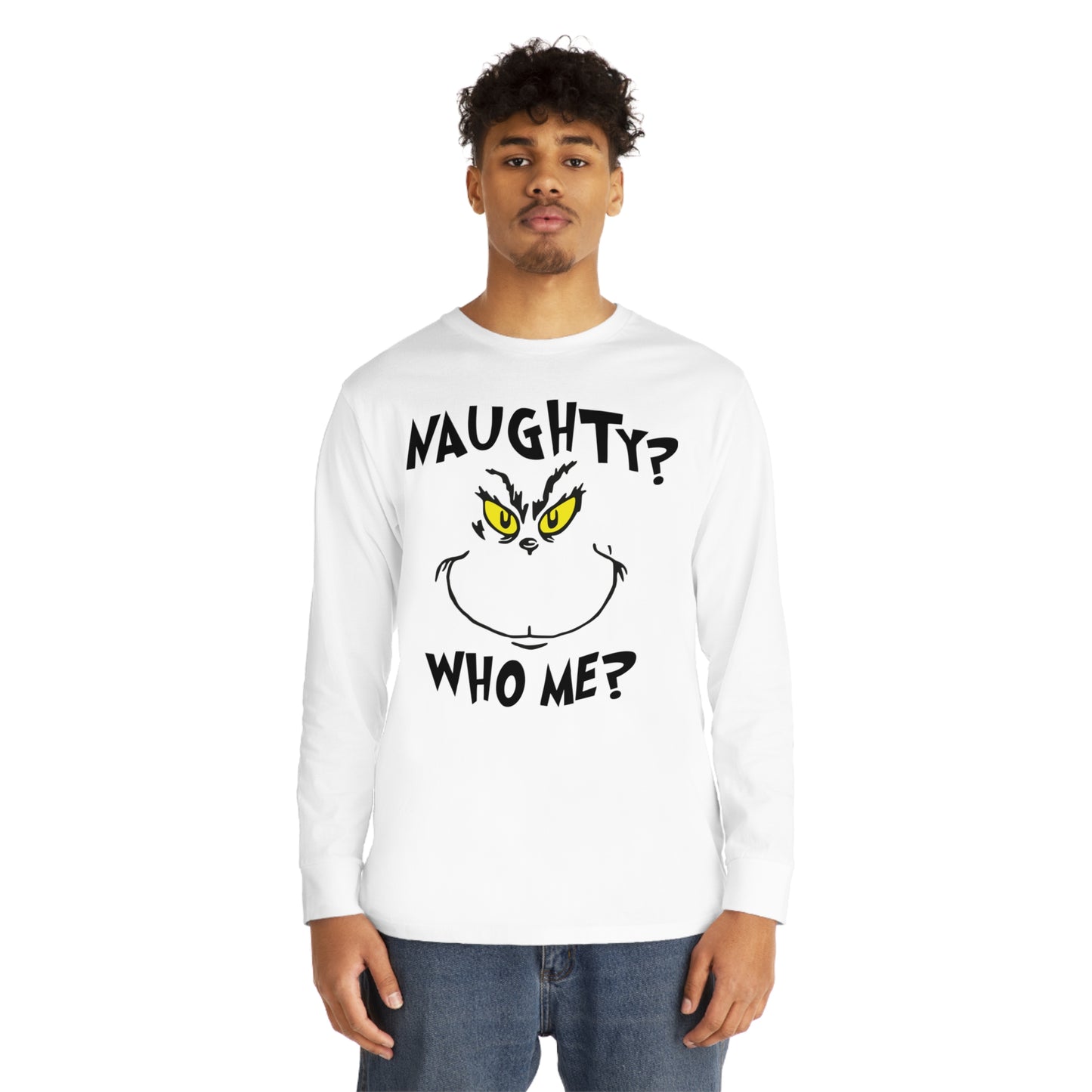 Naughty Who Me? Grinch Christmas Long Sleeve T-Shirt