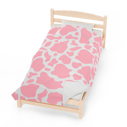 Pink Cow Print Plush Blanket