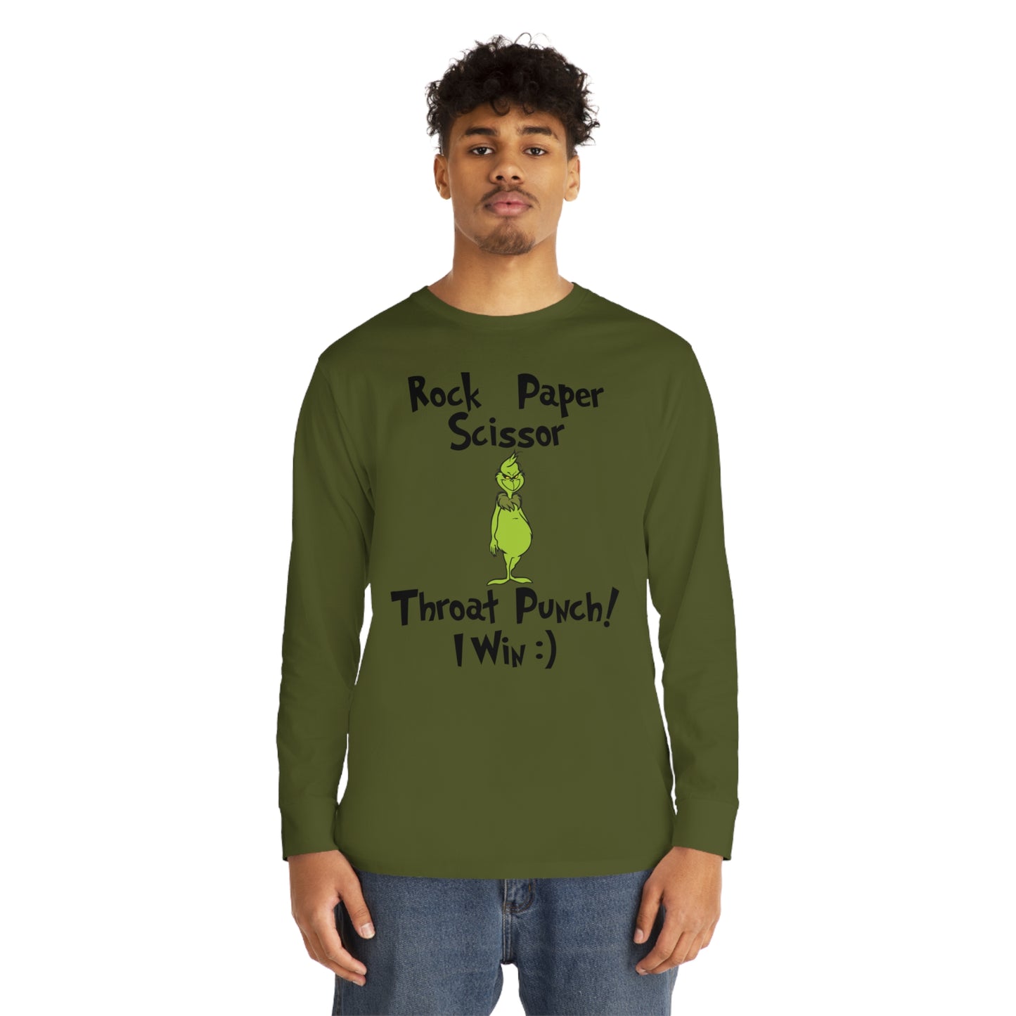 Rock, Paper, Scissors, Throat Punch. I Win! Grinch Christmas Long Sleeve T-Shirt