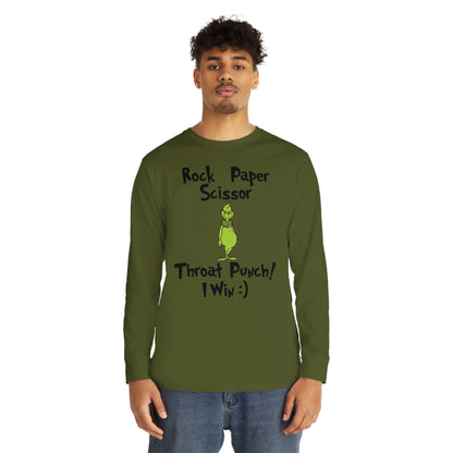 Rock, Paper, Scissors, Throat Punch. I Win! Grinch Christmas Long Sleeve T-Shirt