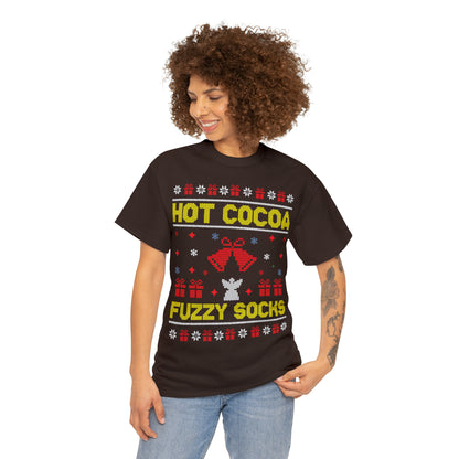 Hot Cocoa Fuzzy Socks Christmas Ugly Sweater Short Sleeve Tee