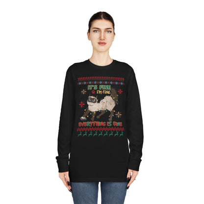 It's Fine I'm Fine Everything is Fine Cat in Lights Christmas Ugly Sweater Long Sleeve T-shirt