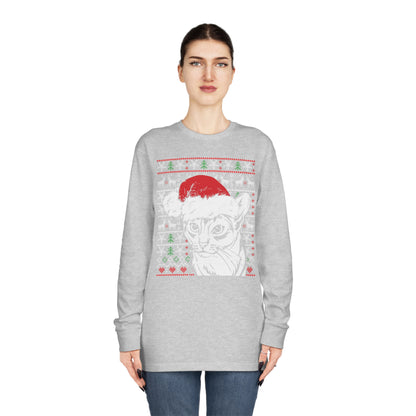 Cat in Santa Hat Christmas Ugly Sweater Long Sleeve T-shirt