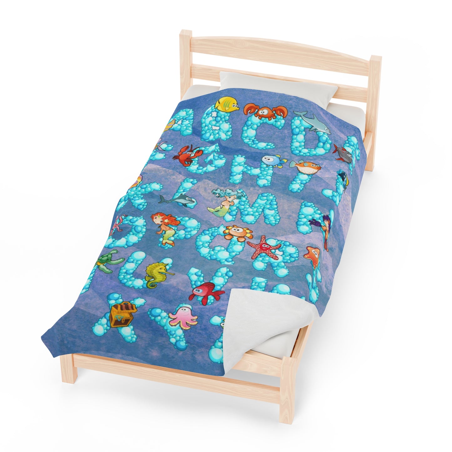 Rose Sea Life Alphabet Plush Blanket