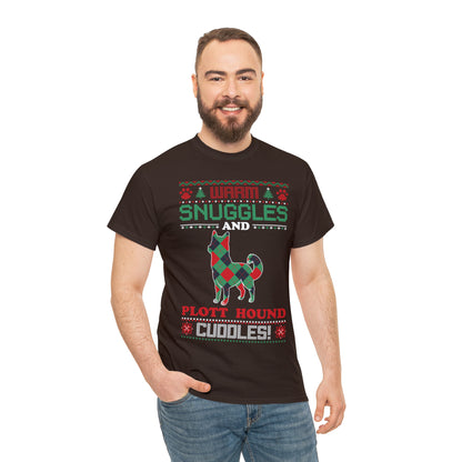 Warm Snuggles and Plott Hound Cuddles Christmas Ugly Sweater Short Sleeve Tee