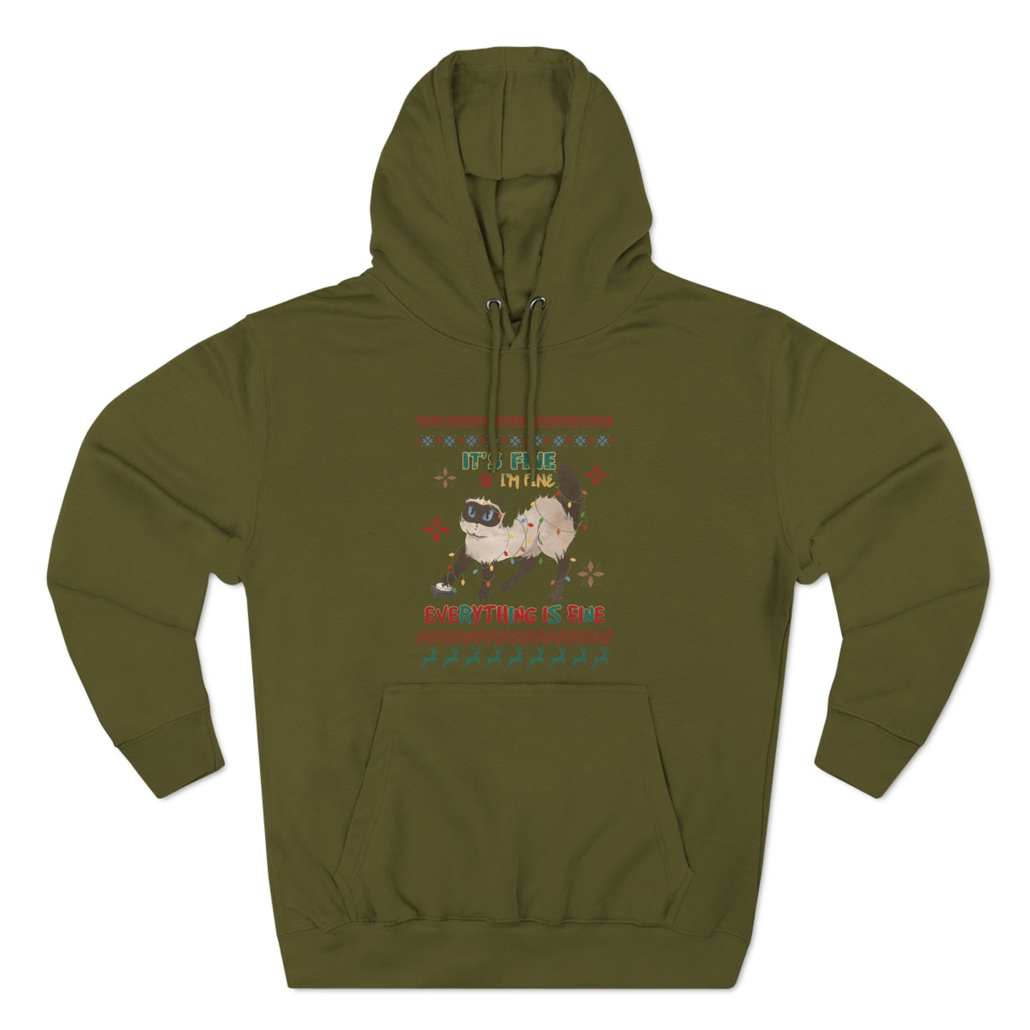 It's Fine I'm Fine Everything is Fine Cat in Lights Christmas Ugly Sweater Pullover Hoodie