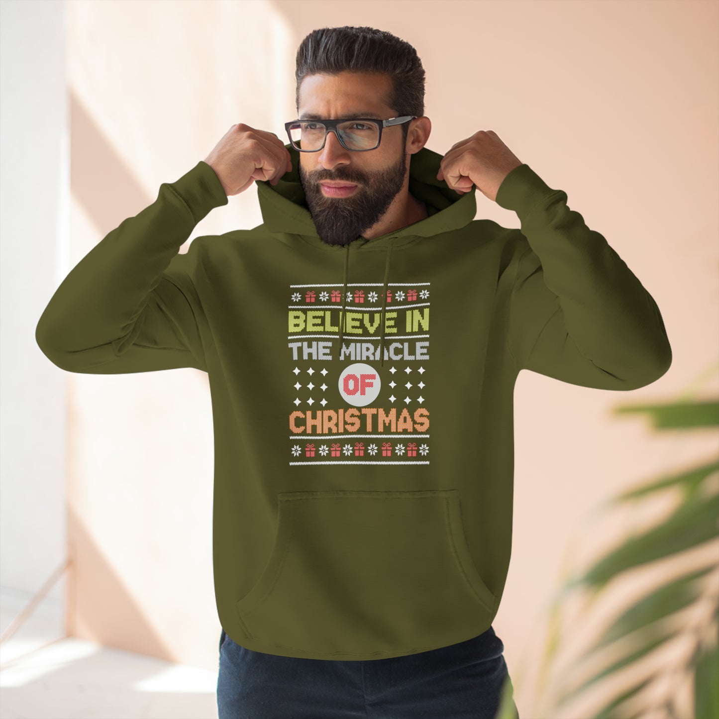 Believe In The Miracle of Christmas Ugly Sweater Pullover Hoodie