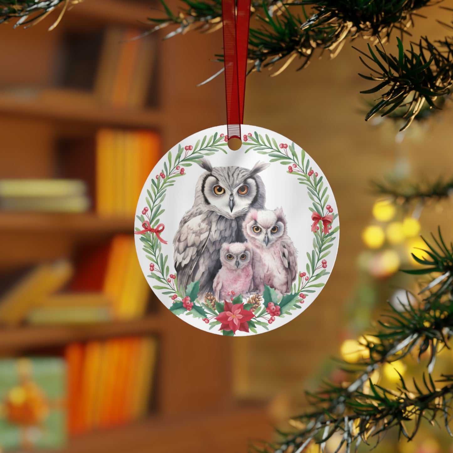 Grey and Pink Owl Family of 3 Ornament