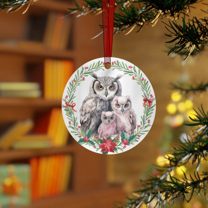 Grey and Pink Owl Family of 3 Ornament