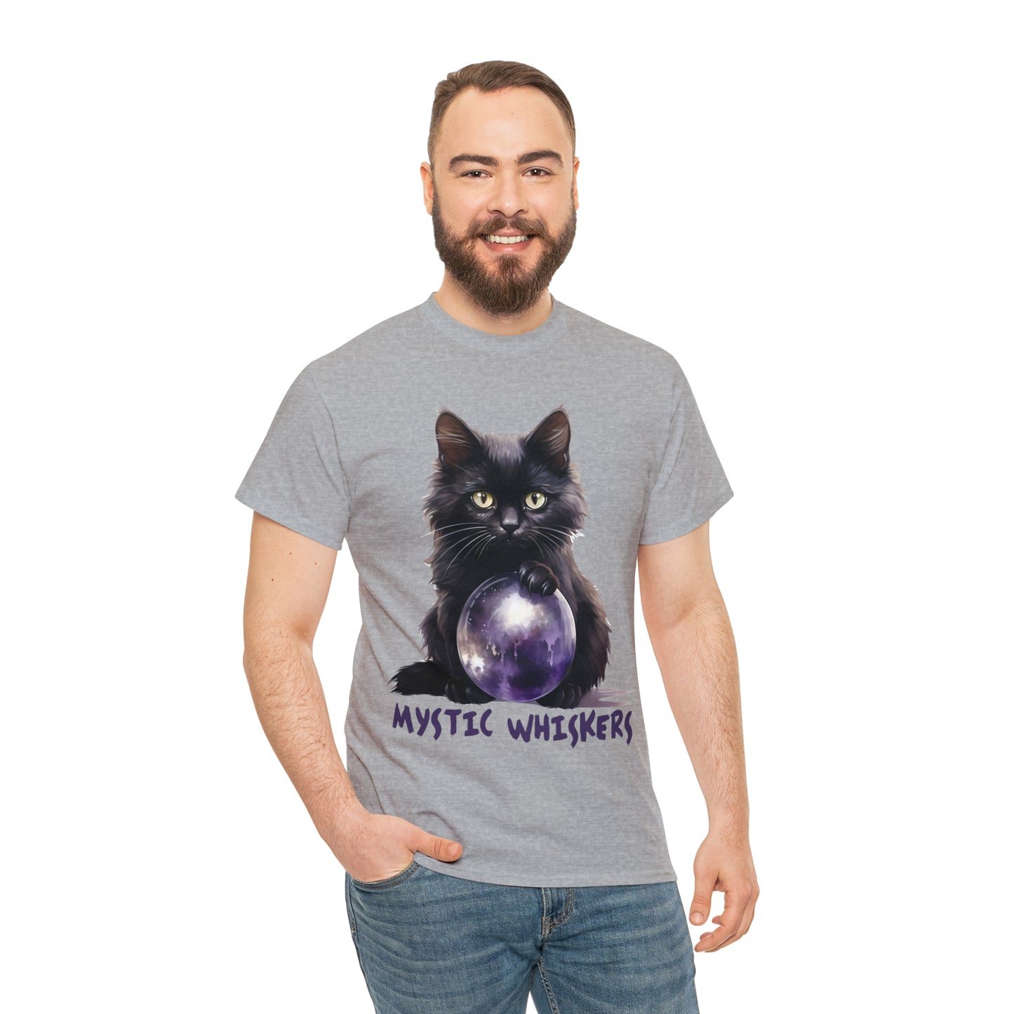 Mystic Whiskers Black Cat Halloween Short Sleeve Tee