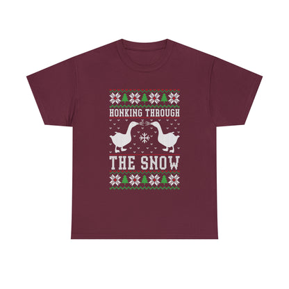 Honking Through The Snow Christmas Ugly Sweater Short Sleeve Tee