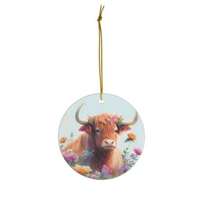 Highland Cow Design 1 Christmas Ceramic Ornament