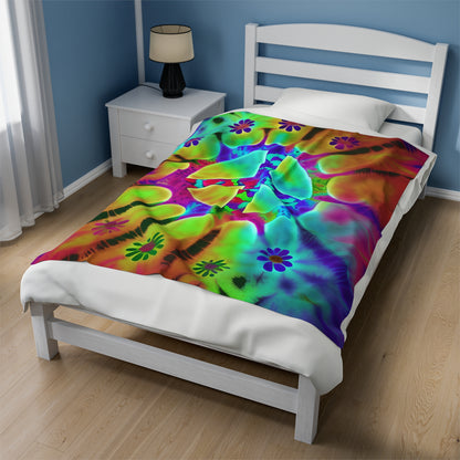 Tye Dye Rainbow Peace Sign Plush Blanket