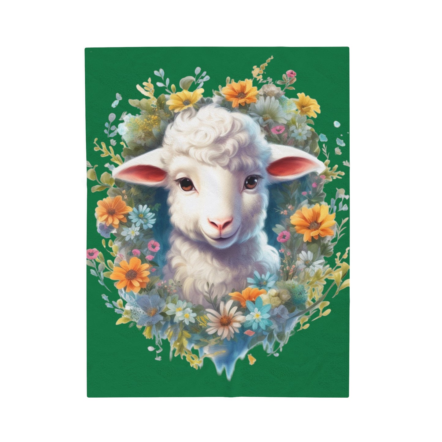 Lamb with Flowers Blanket