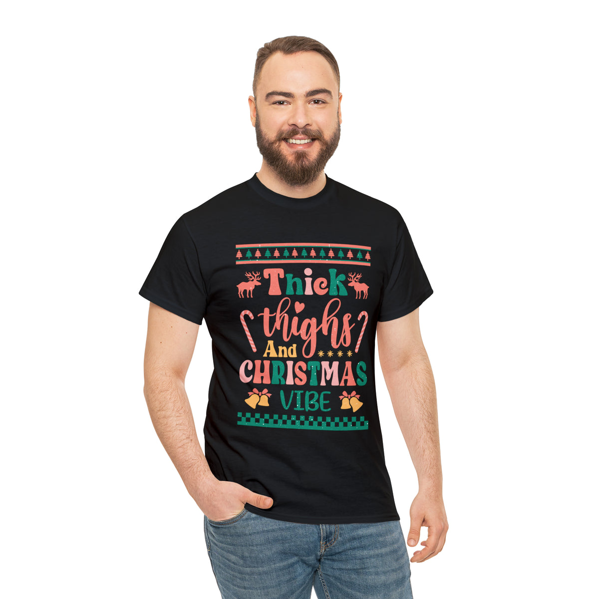 Thick Thighs And Christmas Vibe Ugly Sweater Short Sleeve Tee
