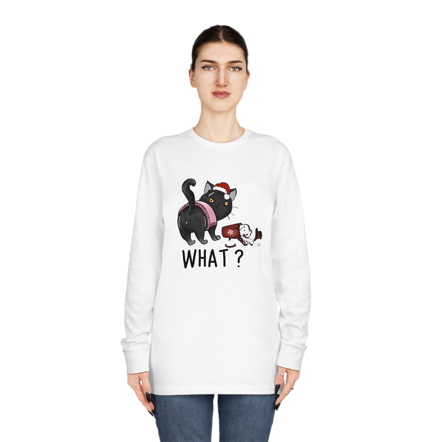 What? Cat Knocking Over Coffee Christmas Long Sleeve T-shirt