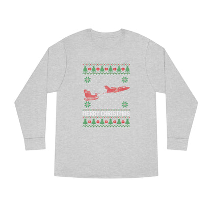 Santa's Sleigh Pulled by Airplane Ugly Christmas Sweater Long Sleeve T-shirt