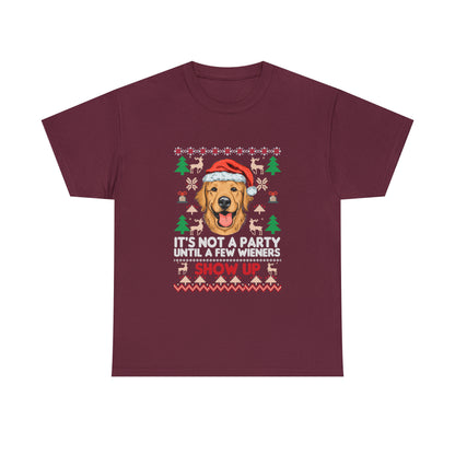 It's Not a Party Until a Few Wieners Show Up Ugly Christmas Sweater Short Sleeve Tee