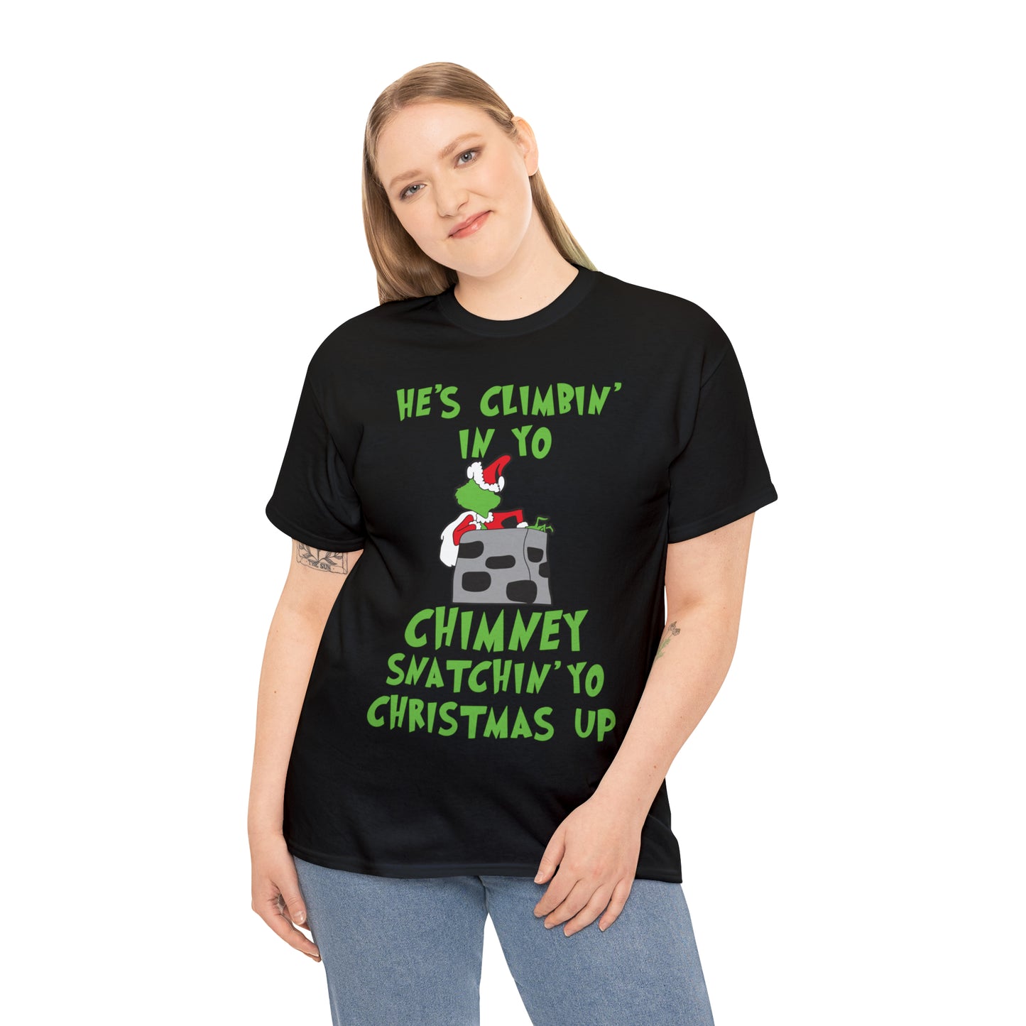 Grinch He's Climbing in Yo Chimney Christmas Short Sleeve Tee