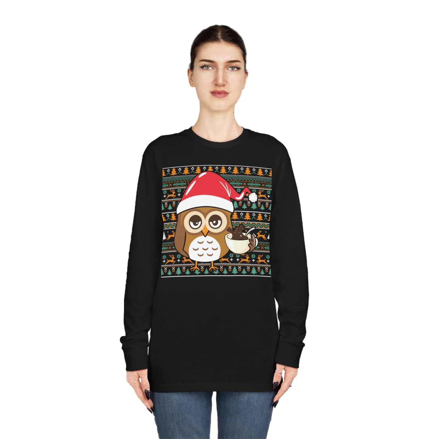 Owl in Santa Hat Ugly Christmas Sweater Long Sleeve T-shirt