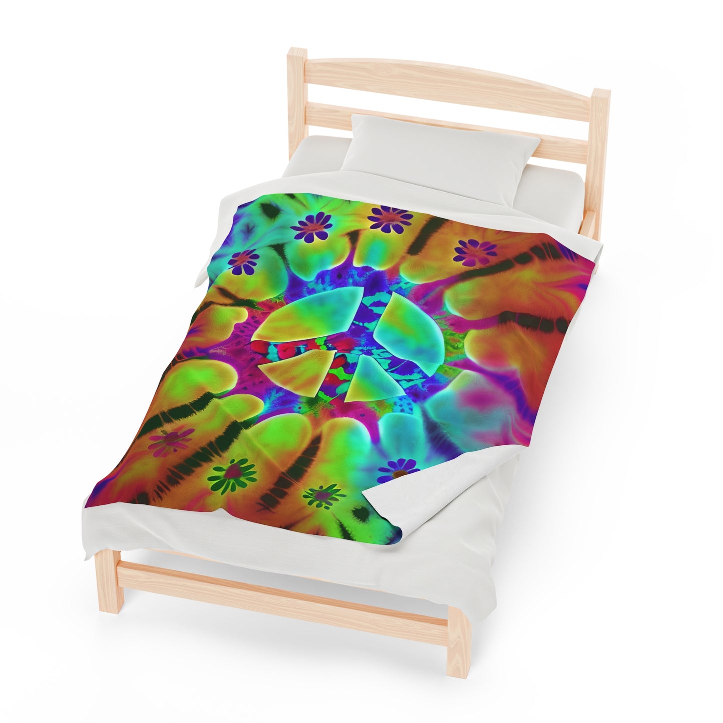 Tye Dye Rainbow Peace Sign Plush Blanket