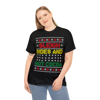 Sleigh Rides and Hot Cocoa Christmas Ugly Sweater Short Sleeve Tee