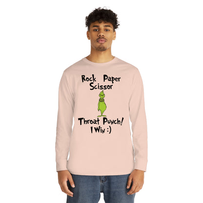 Rock, Paper, Scissors, Throat Punch. I Win! Grinch Christmas Long Sleeve T-Shirt