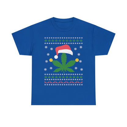 Cannabis Leaf in Santa Hat Christmas Ugly Sweater Short Sleeve Tee