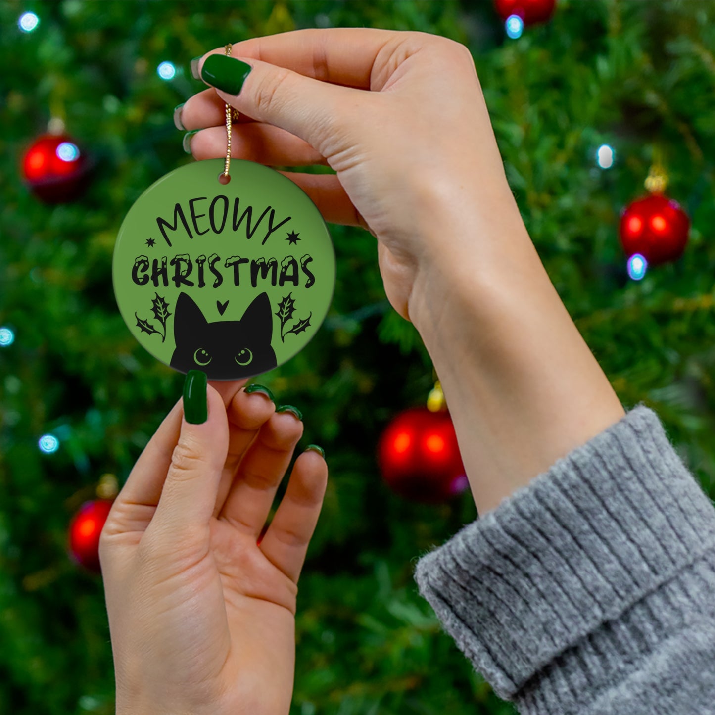 Meowy Christmas Ceramic Ornament