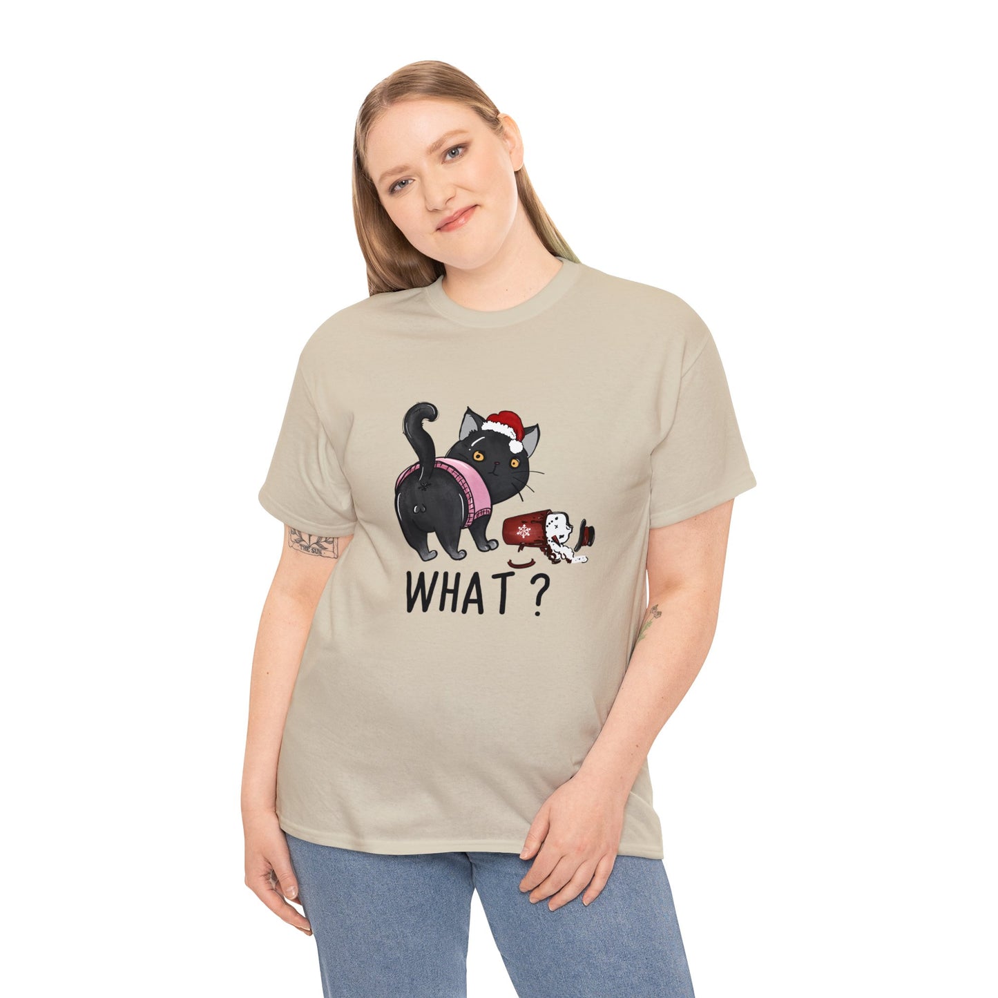 What? Cat Knocking Over Coffee Christmas Short Sleeve Tee