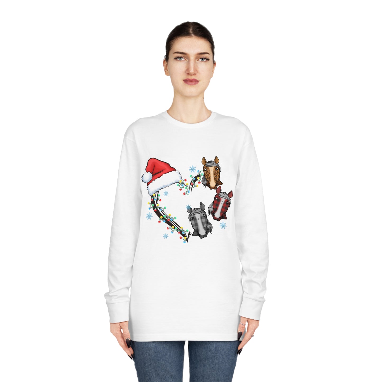 Horse Heart Wreath Christmas Long Sleeve Tee