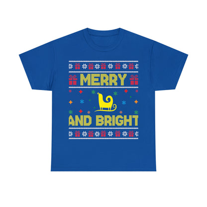 Merry and Bright Sleigh Christmas Ugly Sweater Short Sleeve Tee