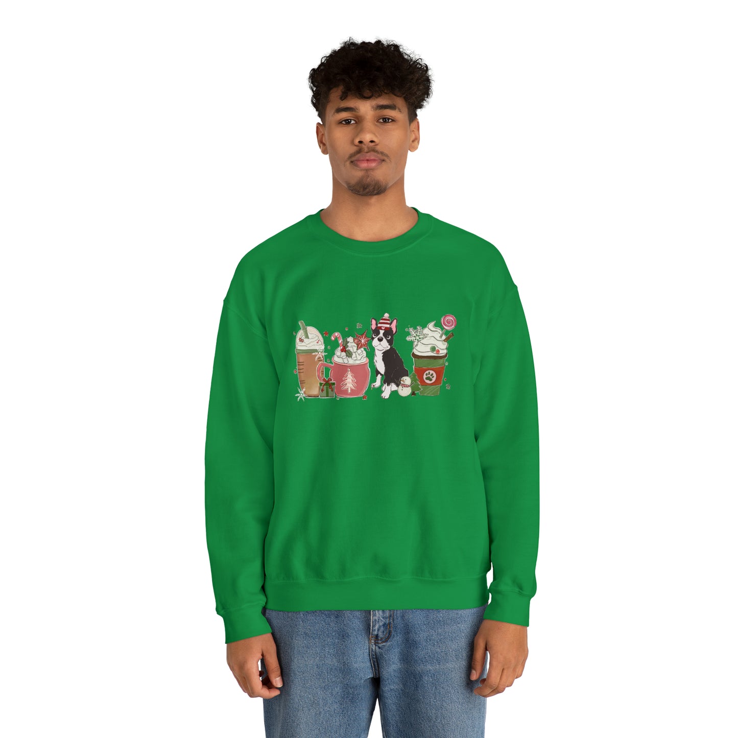 Boston Terrier Dog Latte Christmas Sweatshirt