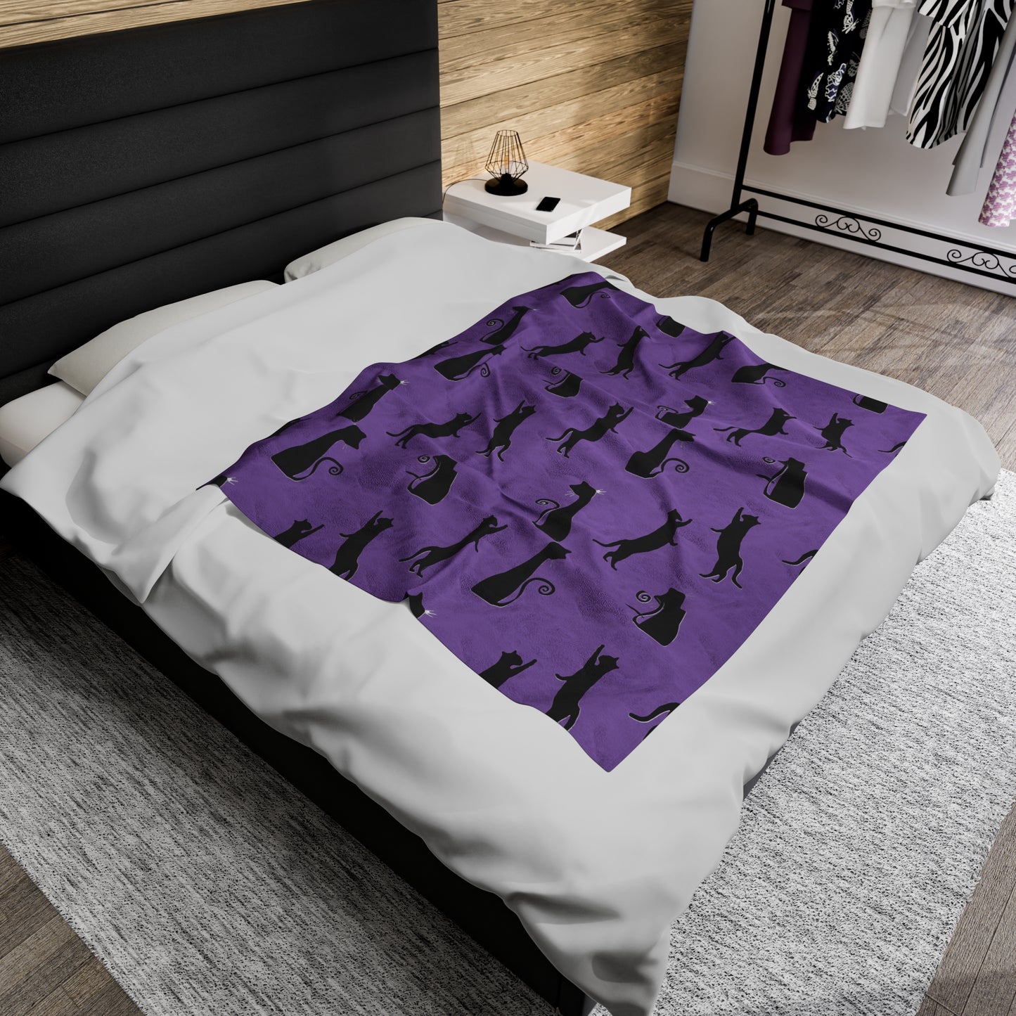 Black Cats on Purple Blanket