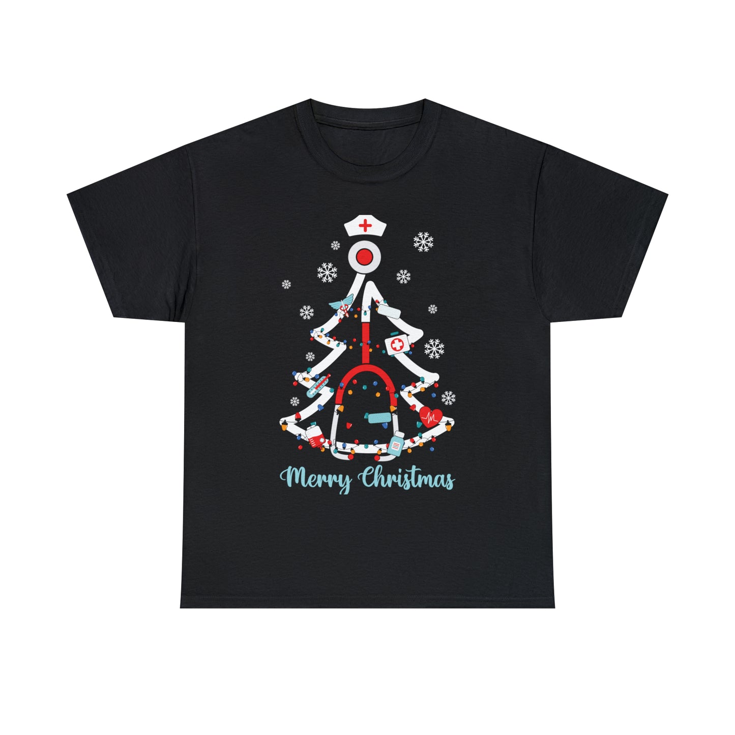 Merry Christmas Stethoscope Christmas Tree Medical Nurse Short Sleeve Tee