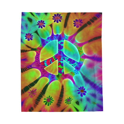 Tye Dye Rainbow Peace Sign Plush Blanket