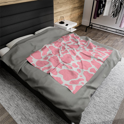 Pink Cow Print Plush Blanket