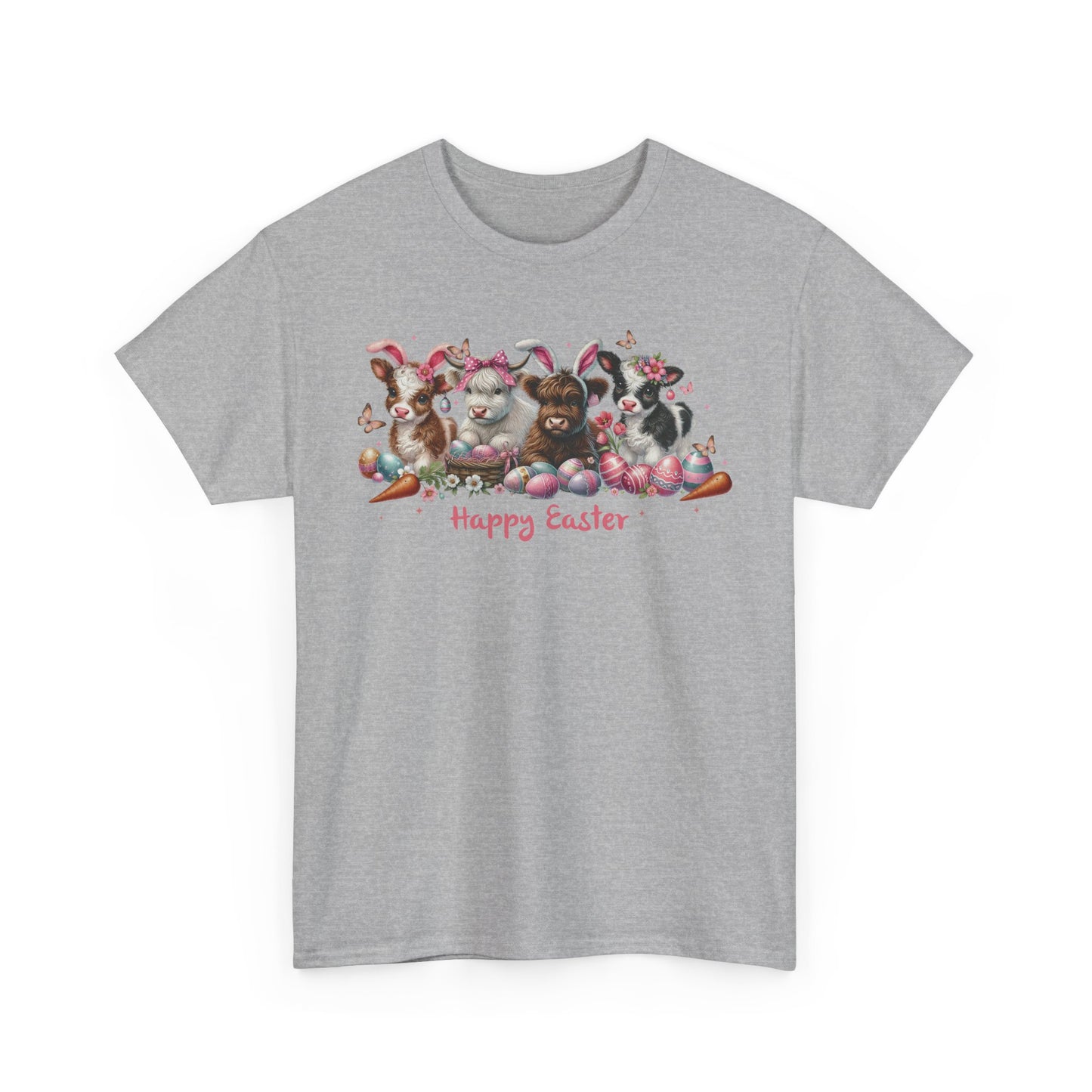 Easter Highland Cows with Rabbit Ears Short Sleeve Tshirt