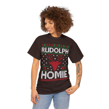 Rudolph is My Homie Christmas Ugly Sweater Short Sleeve Tee