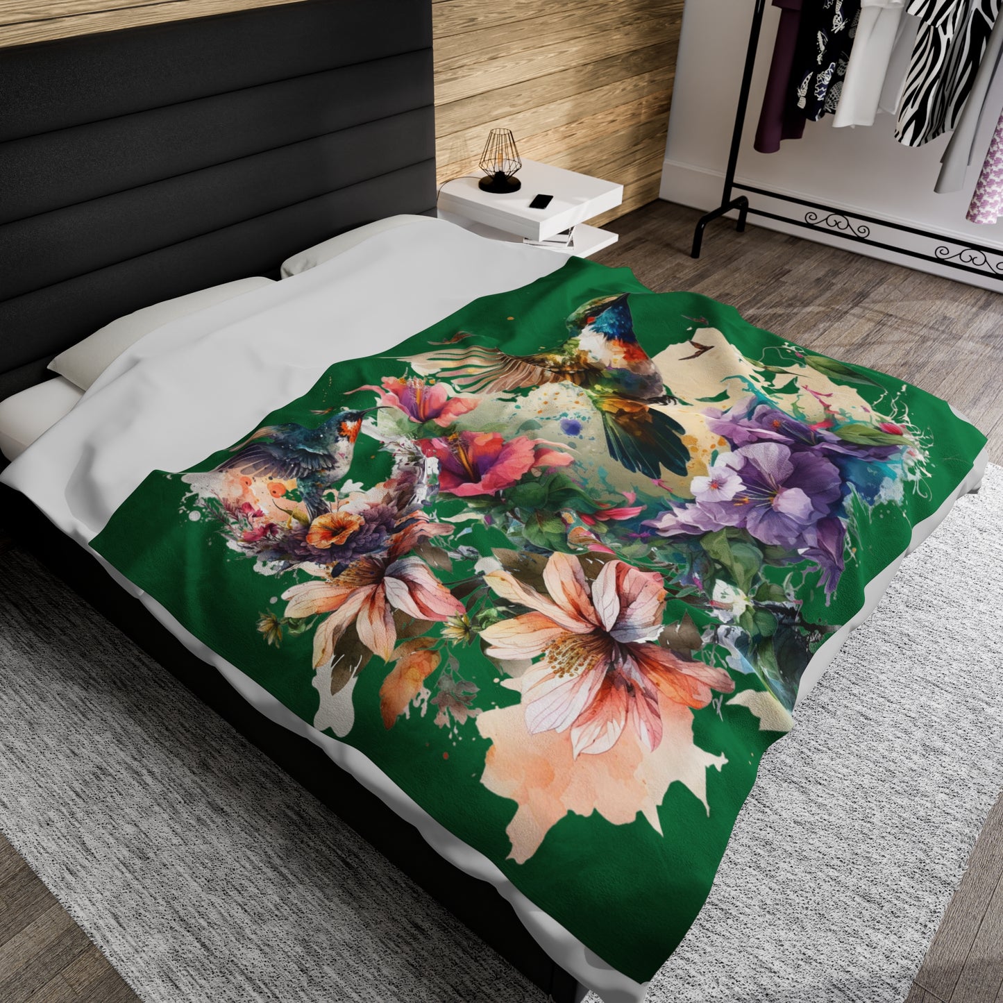 Hummingbirds with Flowers Blanket