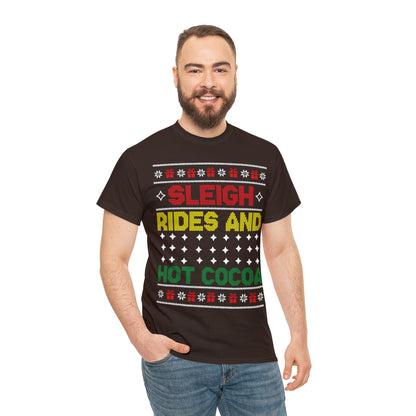 Sleigh Rides and Hot Cocoa Christmas Ugly Sweater Short Sleeve Tee