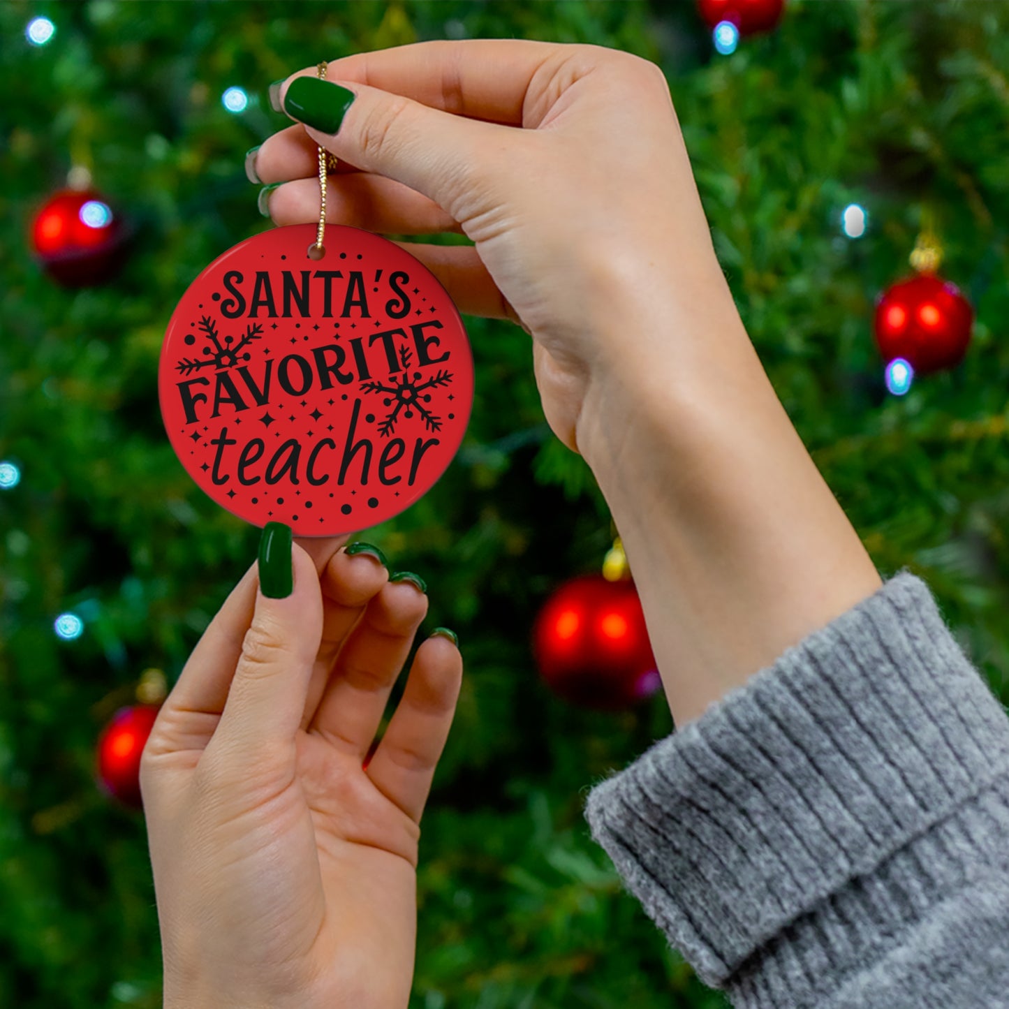 Santa's Favorite Teacher Christmas Ceramic Ornament