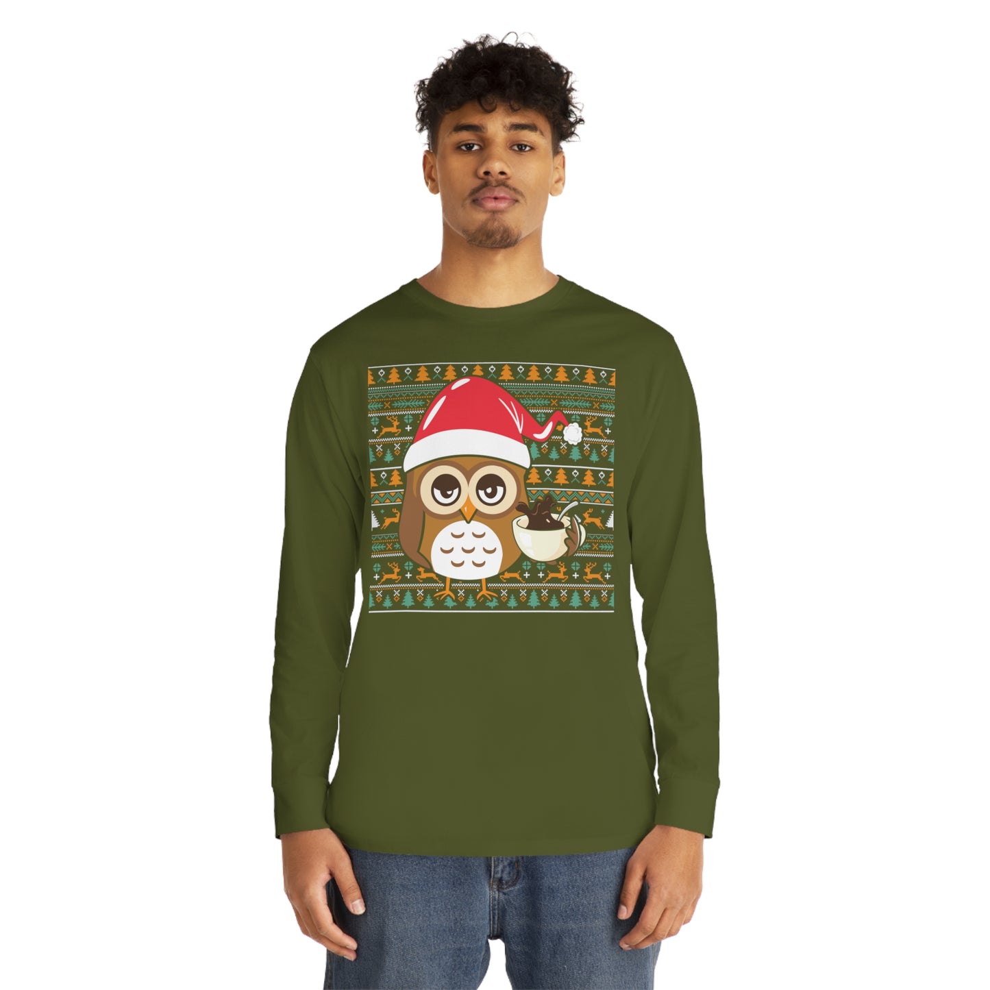 Owl in Santa Hat Ugly Christmas Sweater Long Sleeve T-shirt