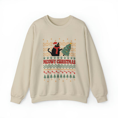 Meowy Christmas Cat Tipping Over Tree Ugly Sweater  Sweatshirt