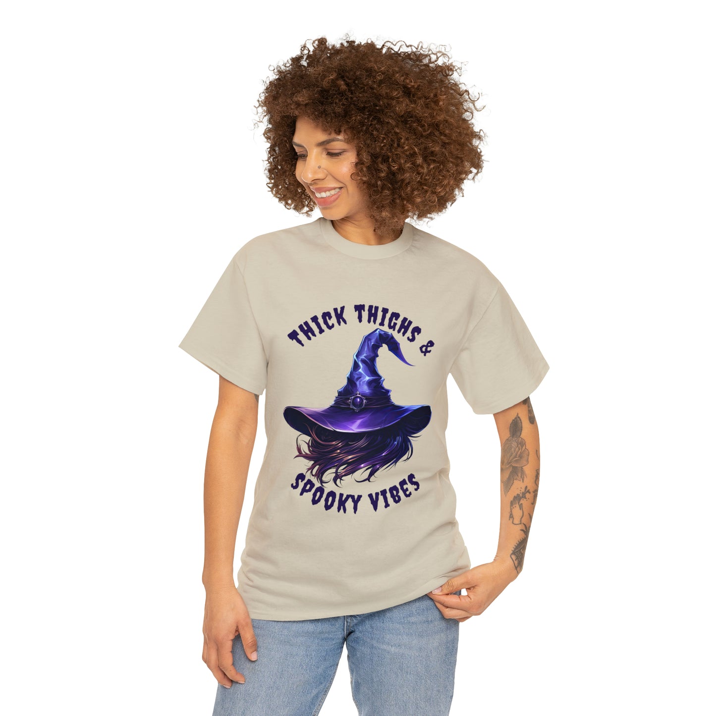 Thick Thighs And Spooky Vibes Witch Hat Halloween Short Sleeve Tee