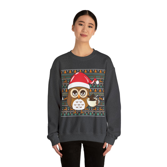 Owl in Santa Hat Ugly Christmas Sweater Sweatshirt