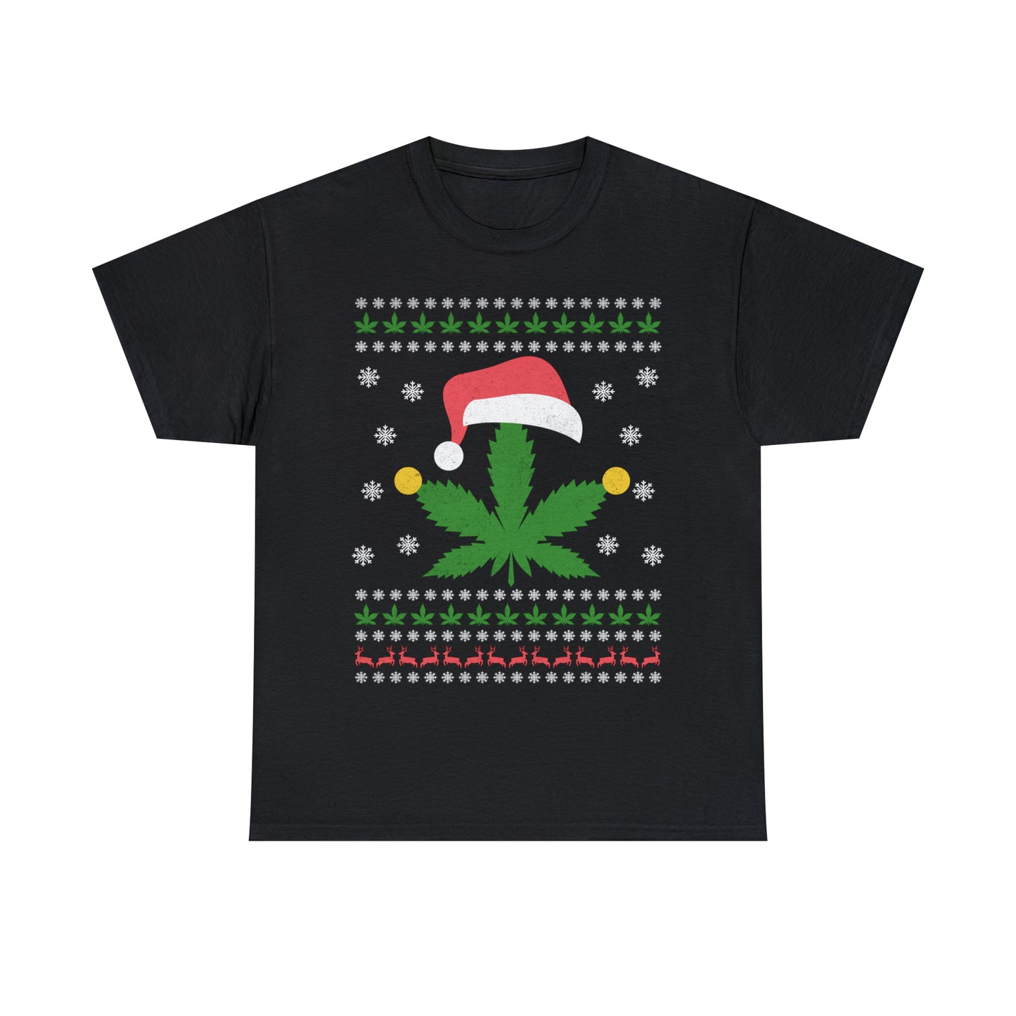 Cannabis Leaf in Santa Hat Christmas Ugly Sweater Short Sleeve Tee